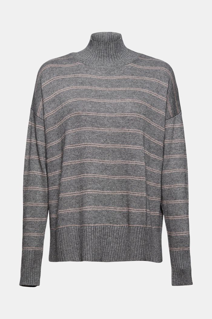 Wool/cashmere blend: jumper with a stand-up collar, MEDIUM GREY, overview