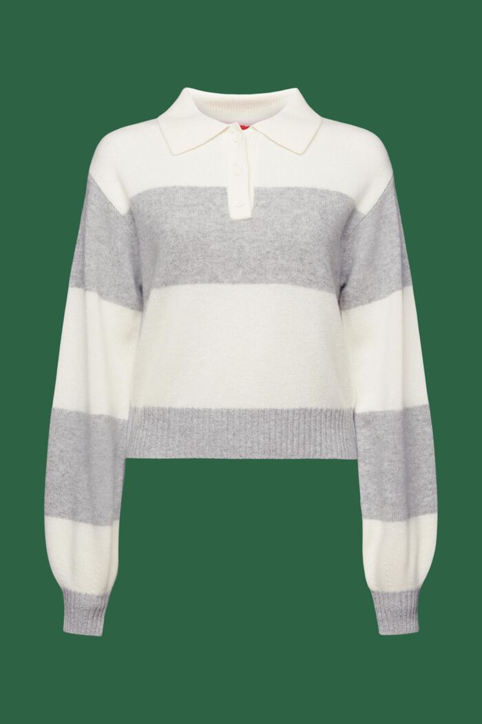 Cashmere Polo Rugby Stripe Sweater, LIGHT GREY, detail image number 6