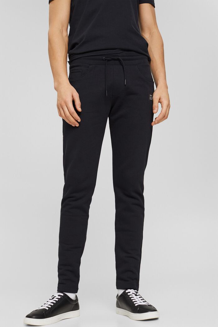 Slim-fitting tracksuit bottoms made of blended cotton, BLACK, overview