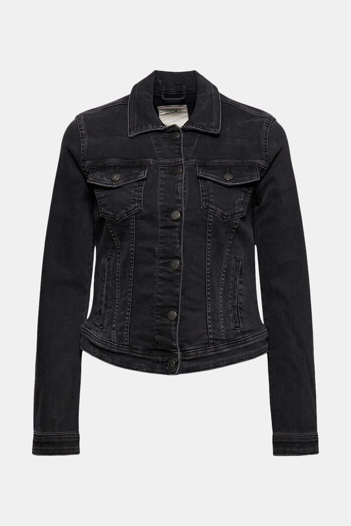Vintage look denim jacket made of organic cotton/stretch, BLACK DARK WASHED, detail image number 5