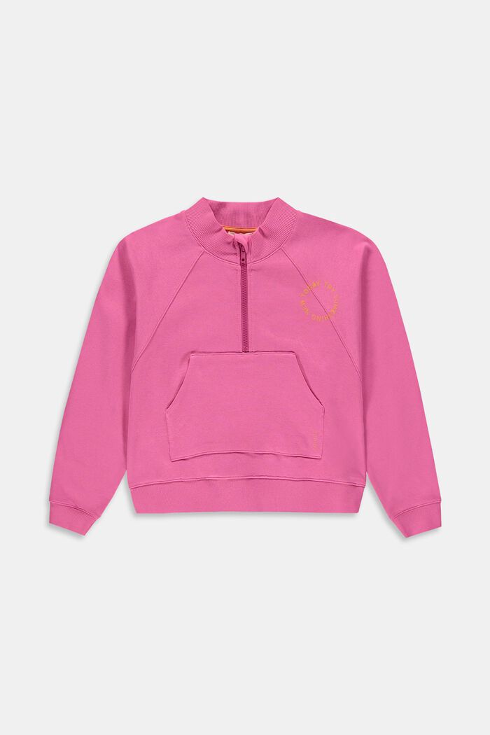 Cotton sweatshirt with half-length zip, PINK FUCHSIA, detail image number 0