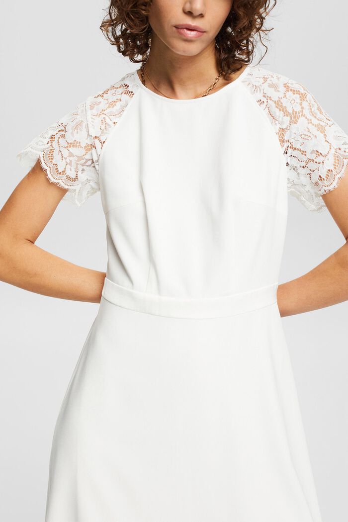 Dress with lace sleeves, OFF WHITE, detail image number 3