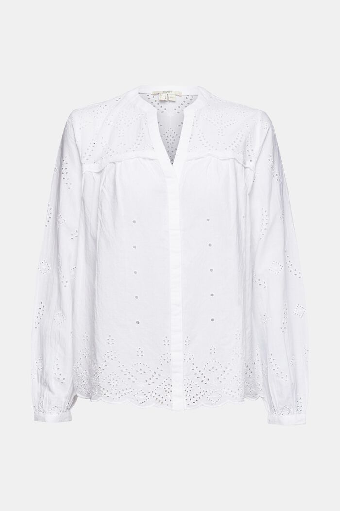 Blouse with broderie anglaise, WHITE, detail image number 6