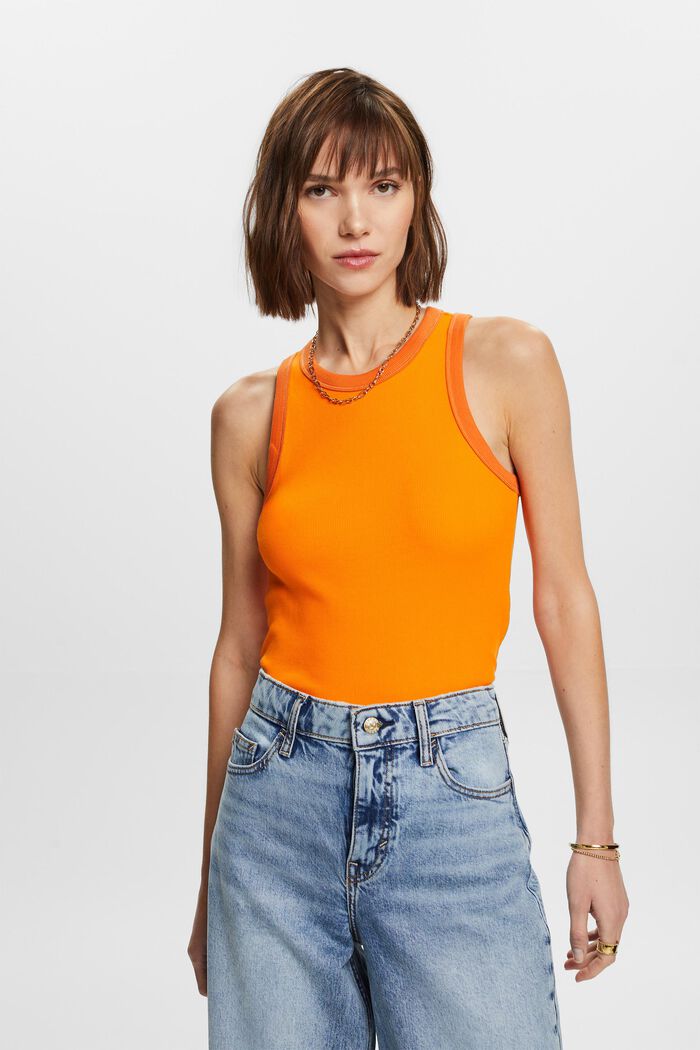 Ribbed jersey tank top, stretch cotton, BRIGHT ORANGE, detail image number 0