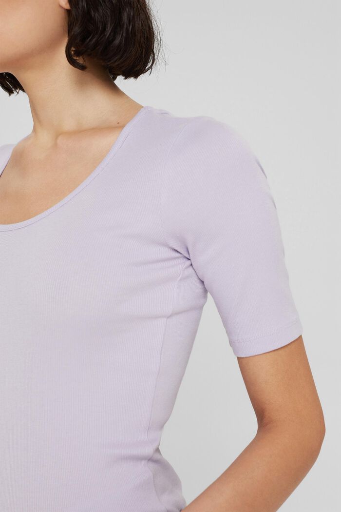 Finely ribbed T-shirt, organic cotton blend, LILAC, detail image number 0