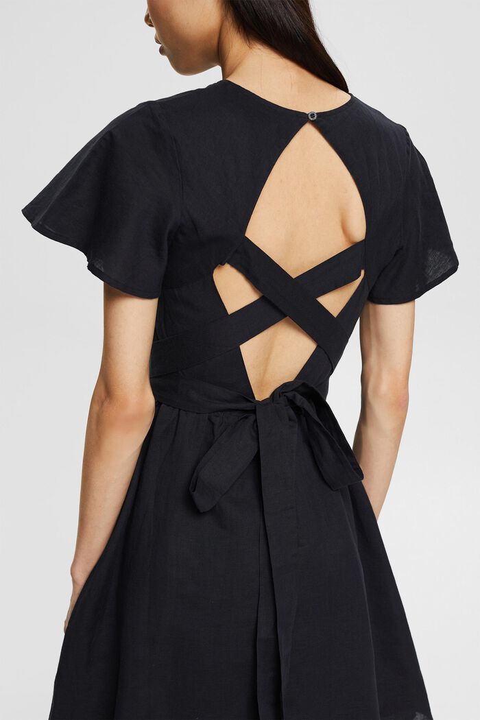 Blended linen dress with a back neckline, BLACK, detail image number 3