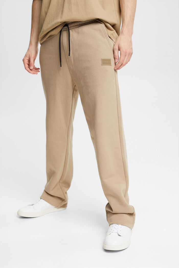 Made of recycled material: tracksuit bottoms with a wide leg, PALE KHAKI, overview