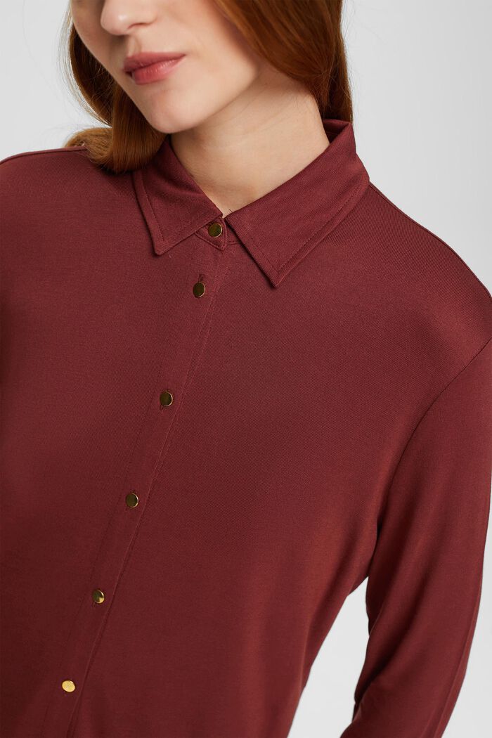Buttoned long-sleeved top, LENZING™ ECOVERO™, RUST BROWN, detail image number 0