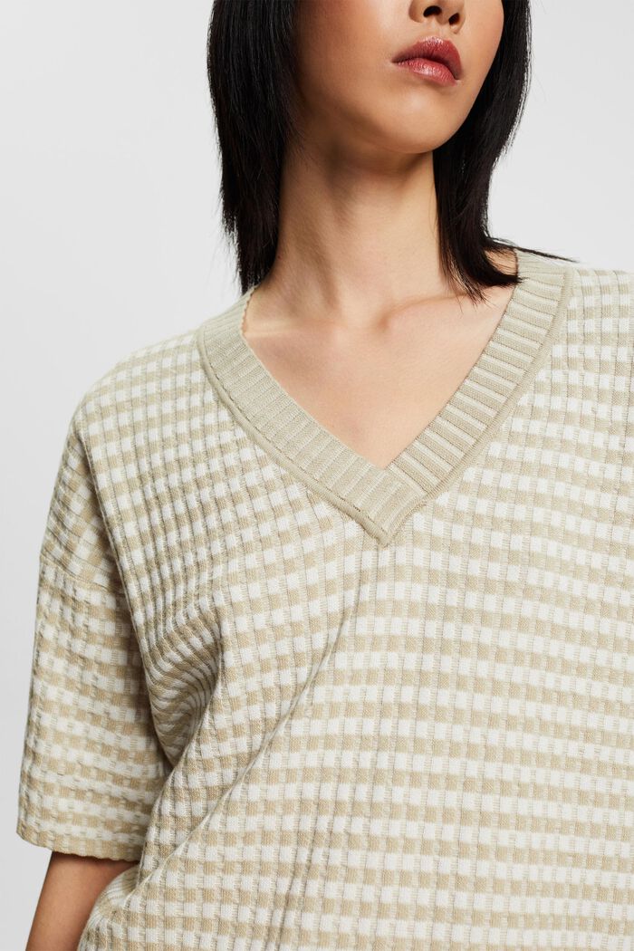 Ribbed short sleeve sweater with stripes, DUSTY GREEN, detail image number 2