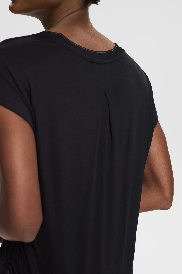 Material mix T-shirt with a side drawstring, BLACK, detail image number 5