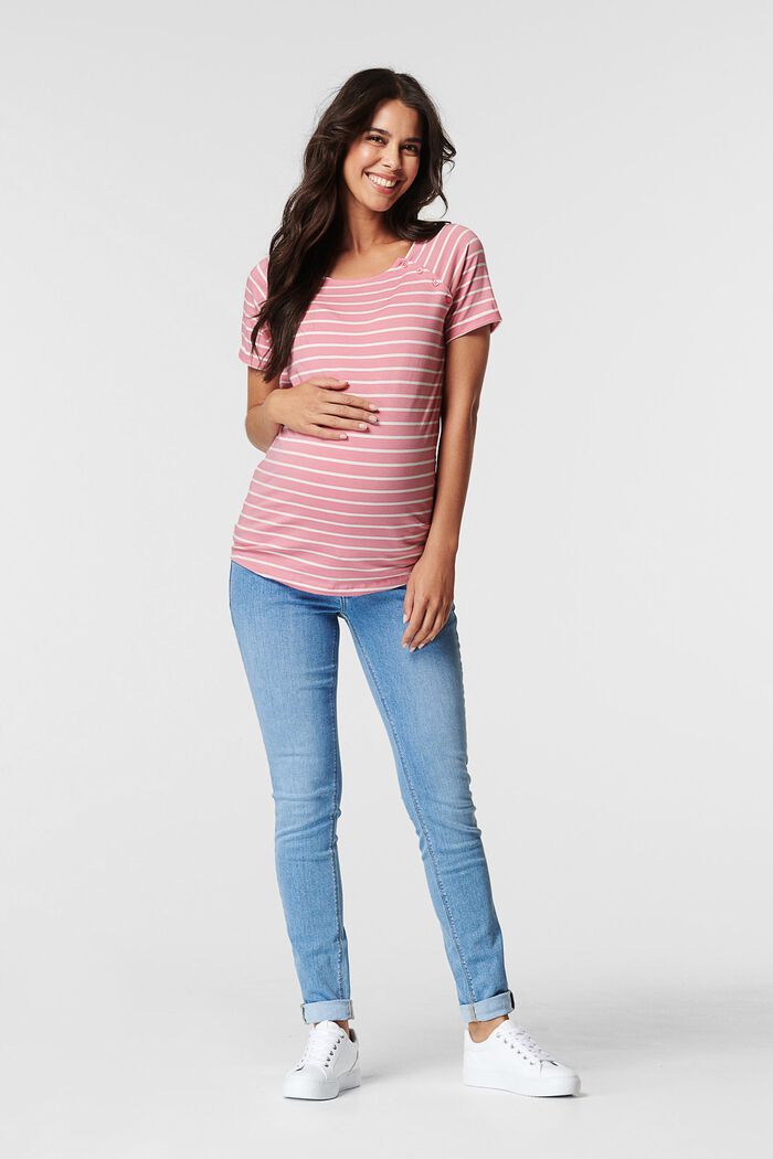 Striped T-shirt, made of organic cotton, BLUSH, overview