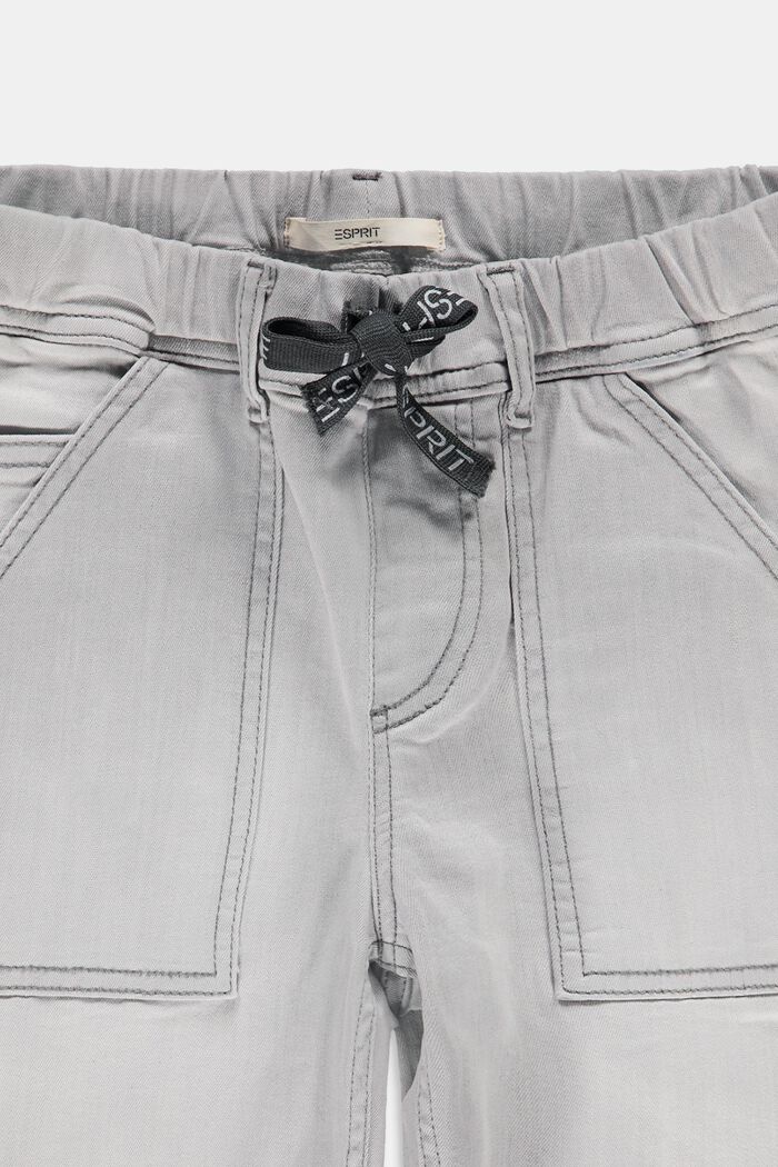 Denim shorts with a stretchy drawstring waistband, GREY LIGHT WASHED, detail image number 2