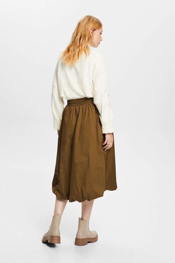 Drawstring Cotton-Blend Midi Skirt, DARK KHAKI, detail image number 3