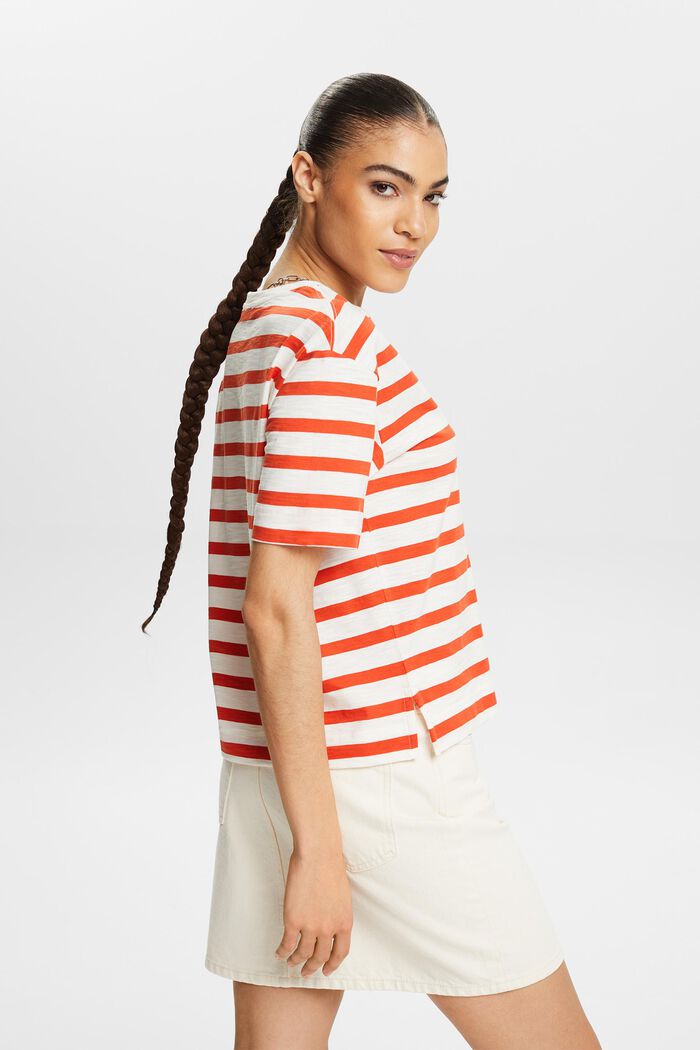 Striped V-Neck T-Shirt, BRIGHT ORANGE, detail image number 2