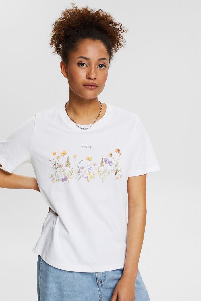 T-shirt with a floral print, WHITE, detail image number 1