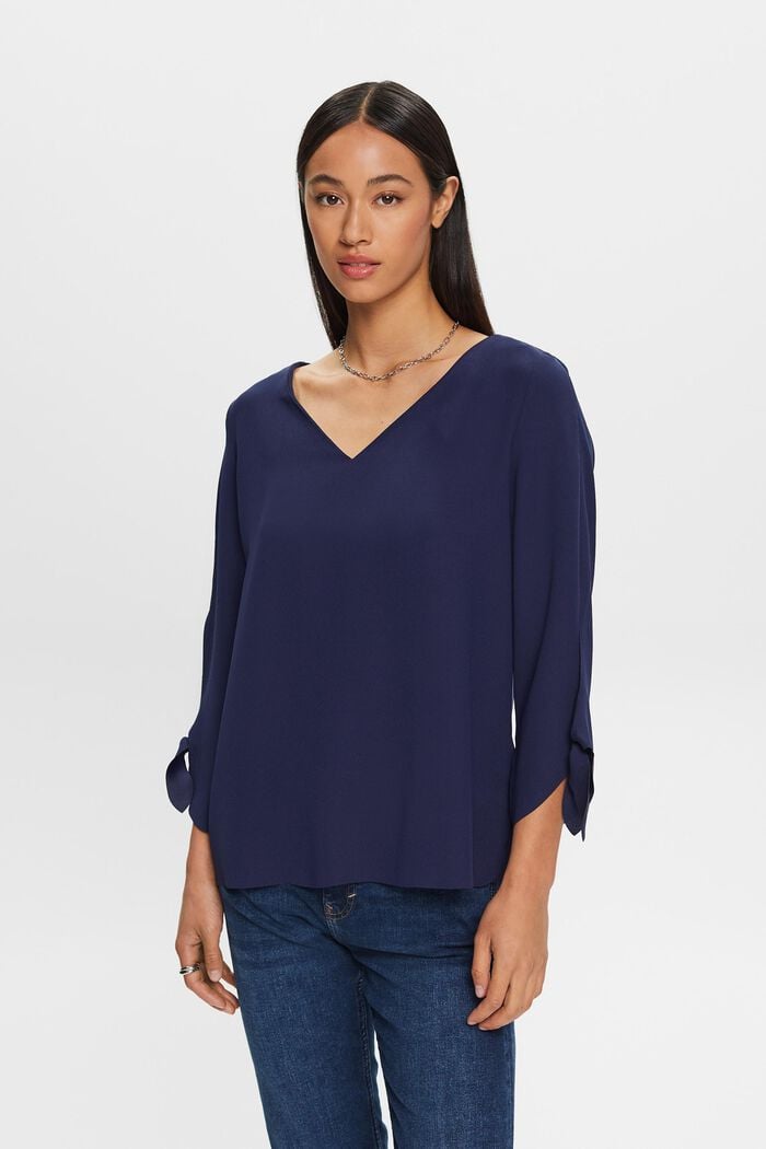 Stretch blouse with open edges, DARK BLUE, detail image number 0