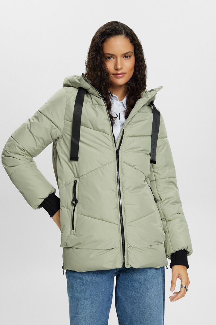 Hooded Quilted Puffer Jacket, DUSTY GREEN, detail image number 0