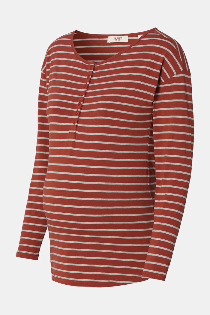 Striped Henley Long Sleeve Top, BROWN, detail image number 4