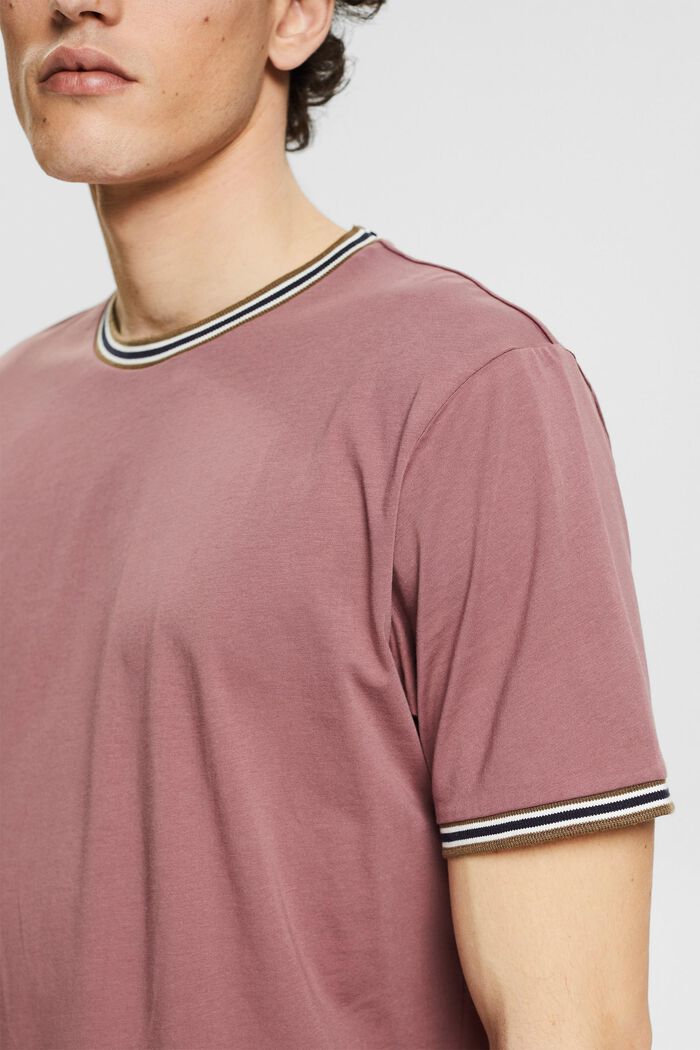 Jersey T-shirt with striped borders, DARK OLD PINK, detail image number 1