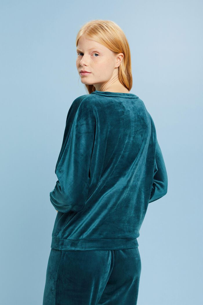 Velvet Loungewear Sweatshirt, PETROL BLUE, detail image number 3