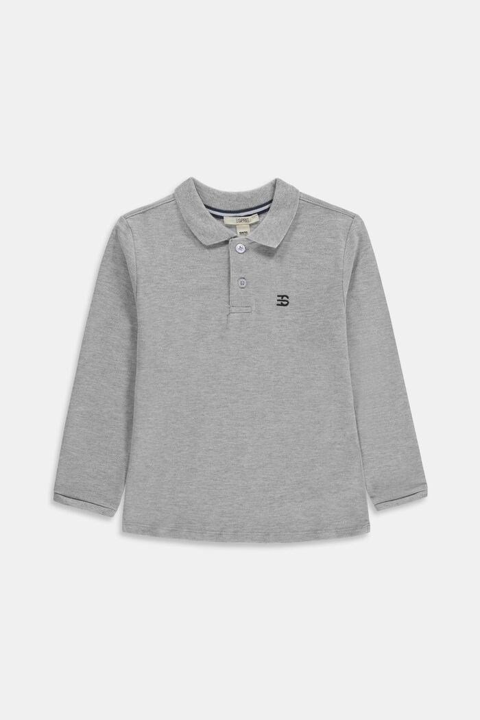 Long sleeved piqué polo shirt, 100% cotton, MEDIUM GREY, detail image number 0