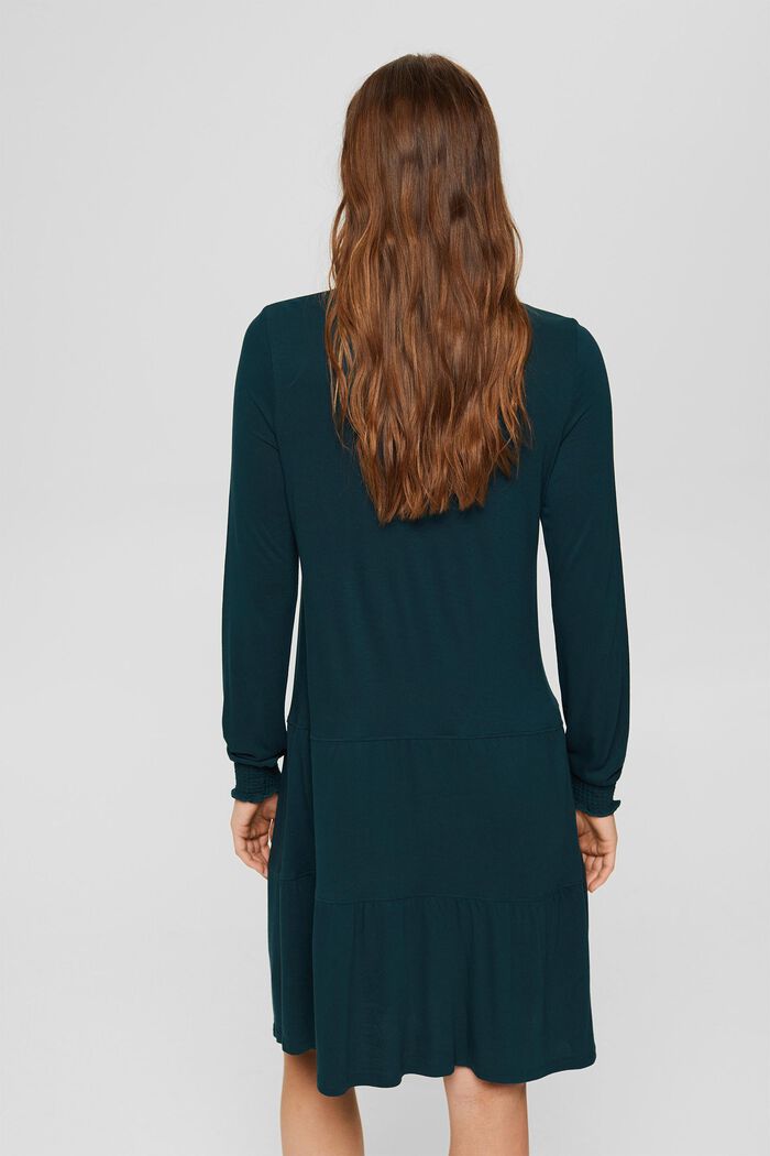 Jersey dress with frills, LENZING™ ECOVERO™, DARK TEAL GREEN, detail image number 2