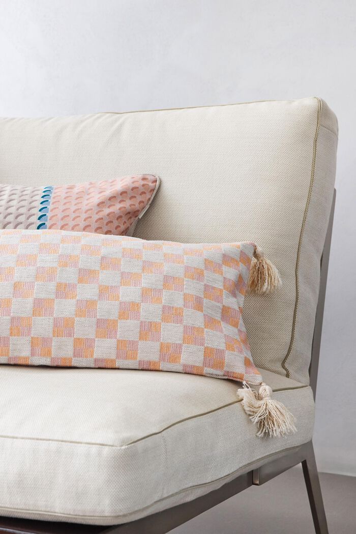 Checkered Tassel Cushion Cover, ROSE, detail image number 4