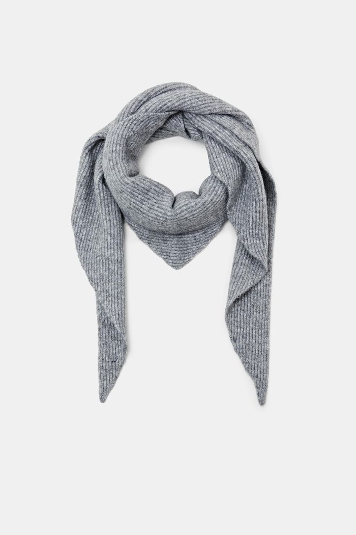 Rib-knit triangle scarf, LIGHT GREY, detail image number 0