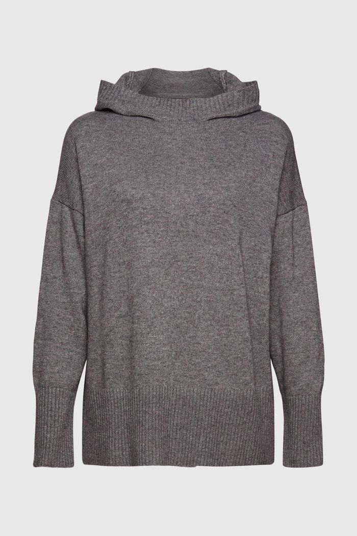 Blended cashmere jumper with a hood, MEDIUM GREY , overview