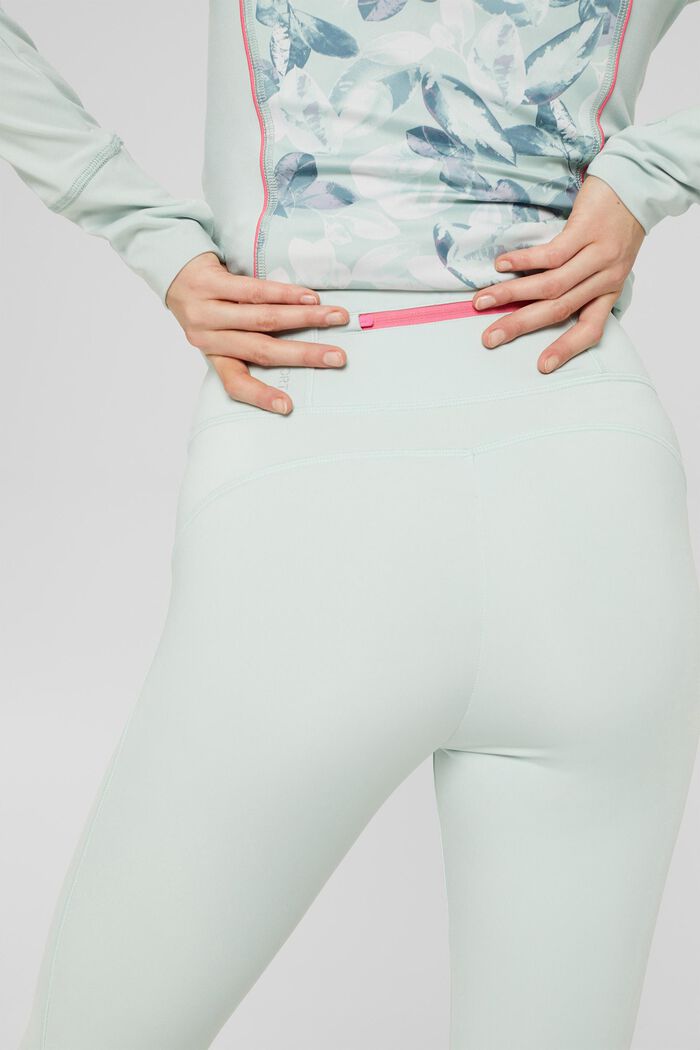 Made of recycled material: stretch leggings with E-DRY technology, PASTEL GREEN, detail image number 2