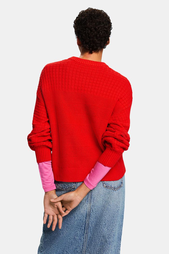Structured Round Neck Sweater, RED, detail image number 2