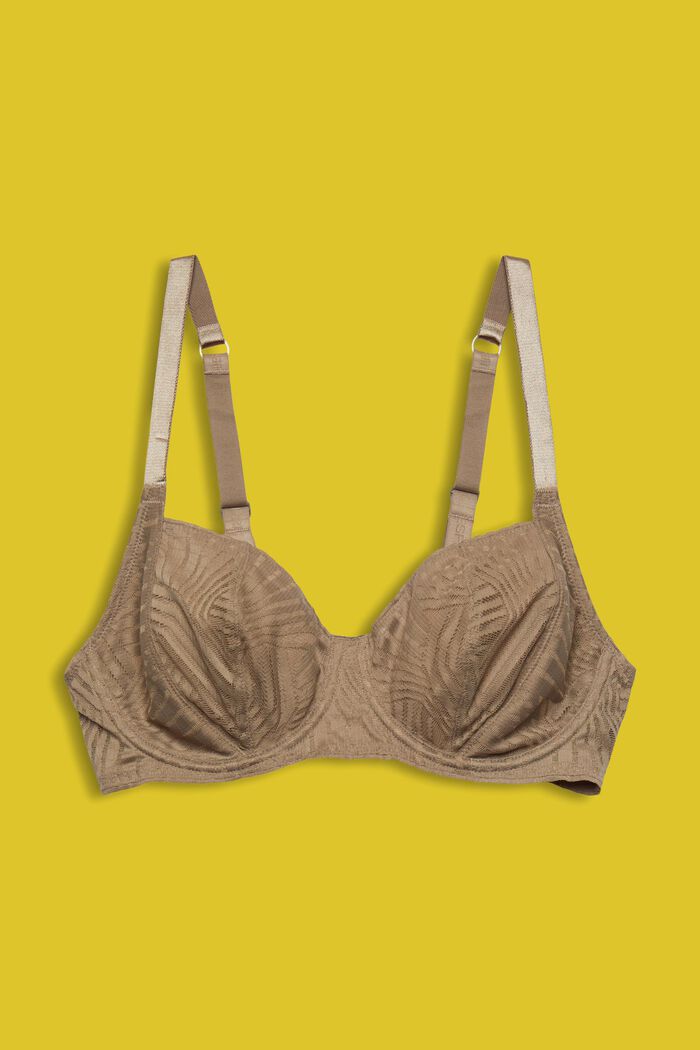 Underwired, unpadded lace bra, LIGHT TAUPE, detail image number 1