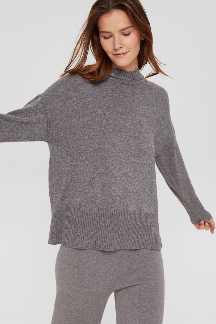 Blended cashmere jumper with a hood, MEDIUM GREY , detail image number 0