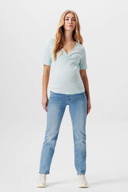 Straight leg jeans with over-the-bump waistband