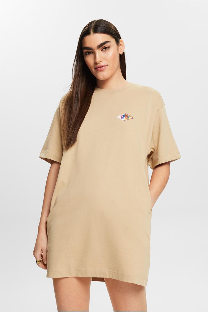 Embroidered T-Shirt Dress, SAND, detail image number 0