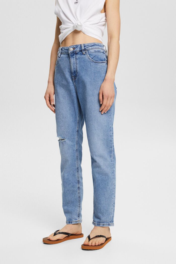 Boyfriend jeans with a destroyed finish, BLUE MEDIUM WASHED, detail image number 0