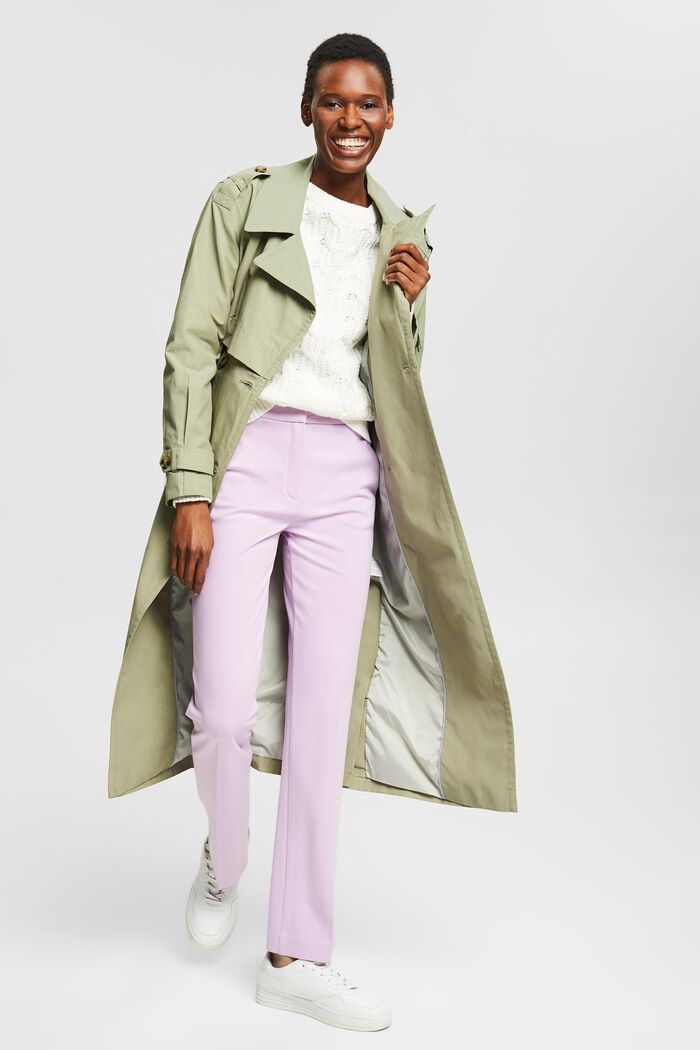 Long trench coat with tie-around belt, LIGHT KHAKI, detail image number 1