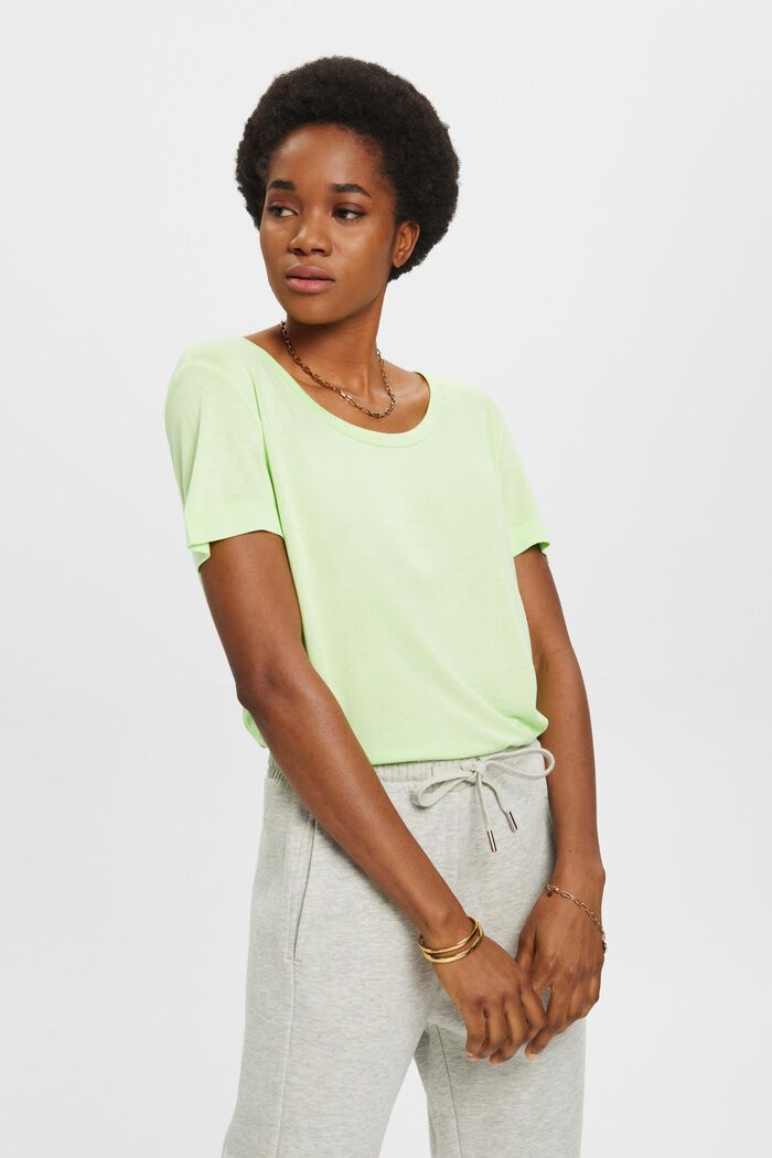 Viscose T-shirt with a wide round neckline, CITRUS GREEN, detail image number 0