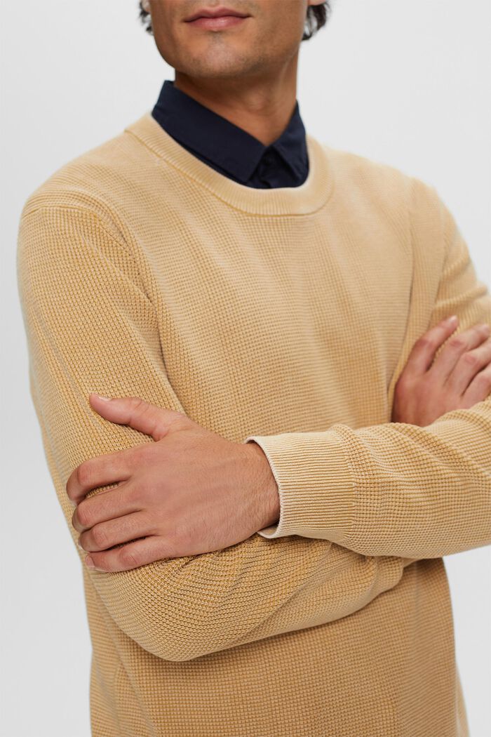 Basic crewneck jumper, 100% cotton, BEIGE, detail image number 1