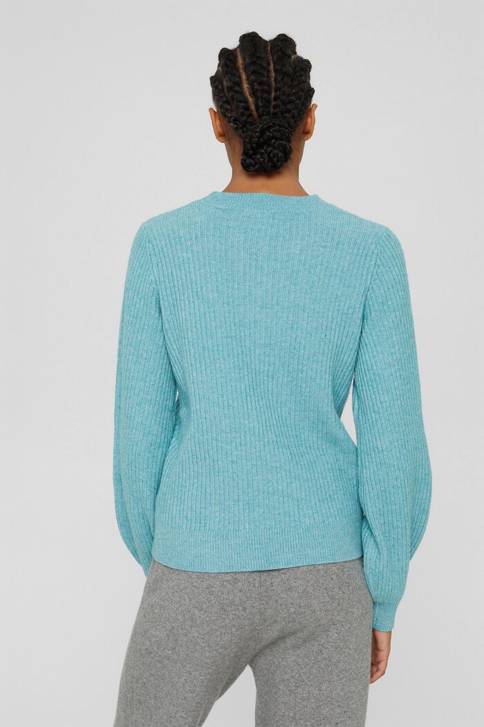 Wool blend: jumper with balloon sleeves, LIGHT AQUA GREEN, detail image number 3