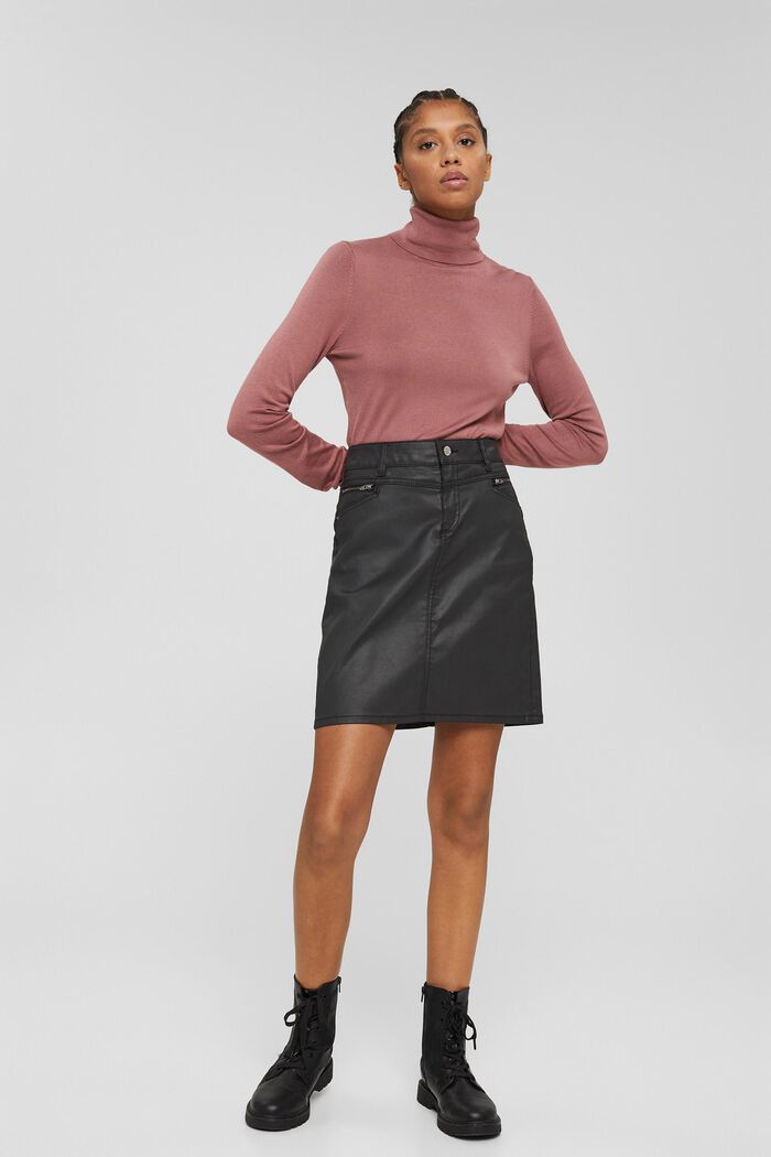 Coated denim mini skirt, BLACK, detail image number 6