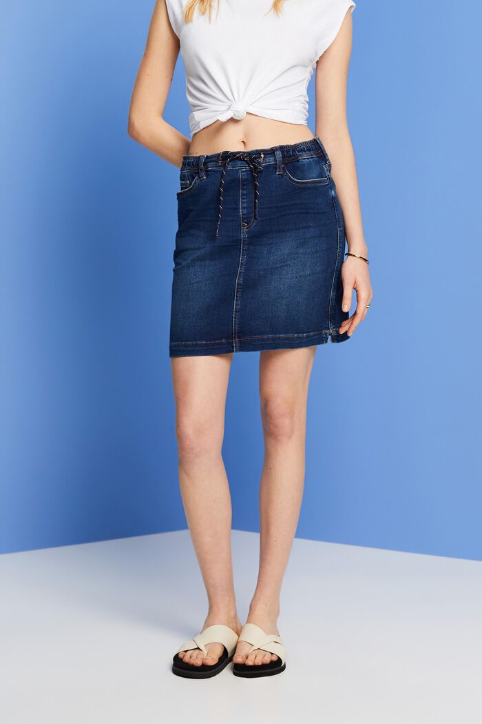 Jogger-style jeans mini skirt, BLUE DARK WASHED, detail image number 0