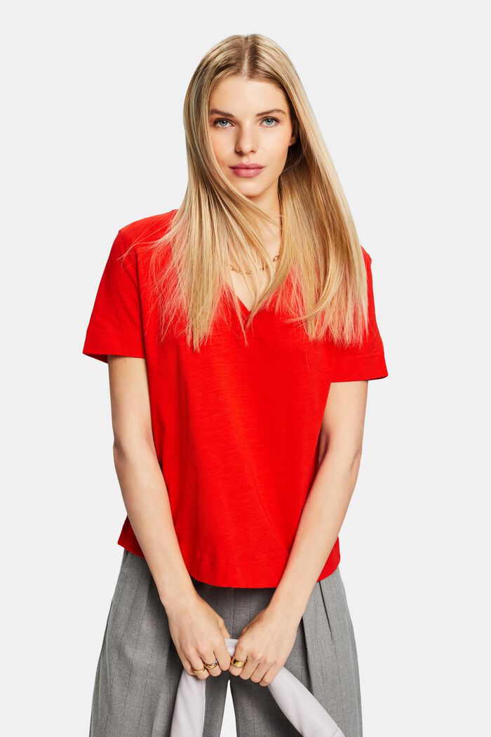 V-Neck Jersey T-Shirt, RED, detail image number 0