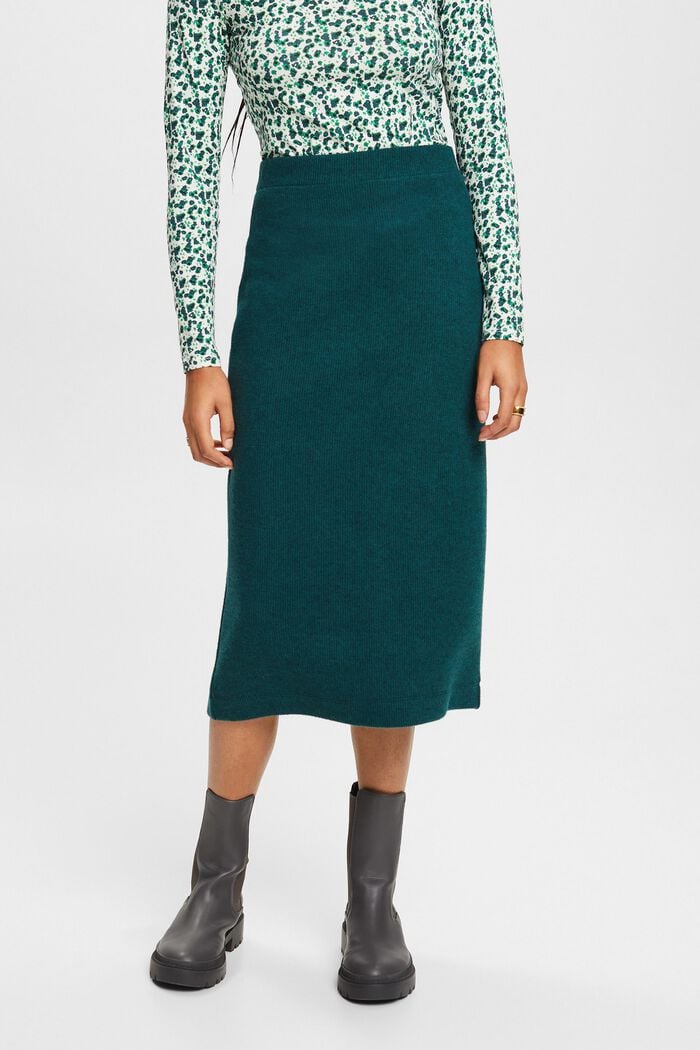 Rib-Knit Midi Skirt, EMERALD GREEN, detail image number 0