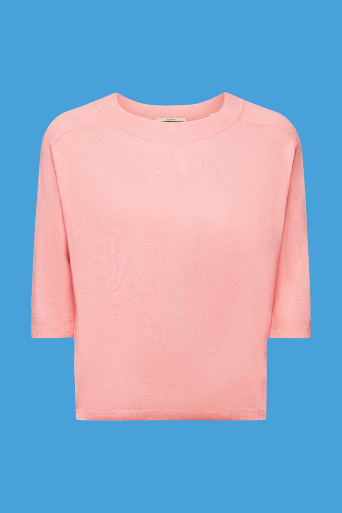 Cropped sleeve sweater with linen, PINK, detail image number 5