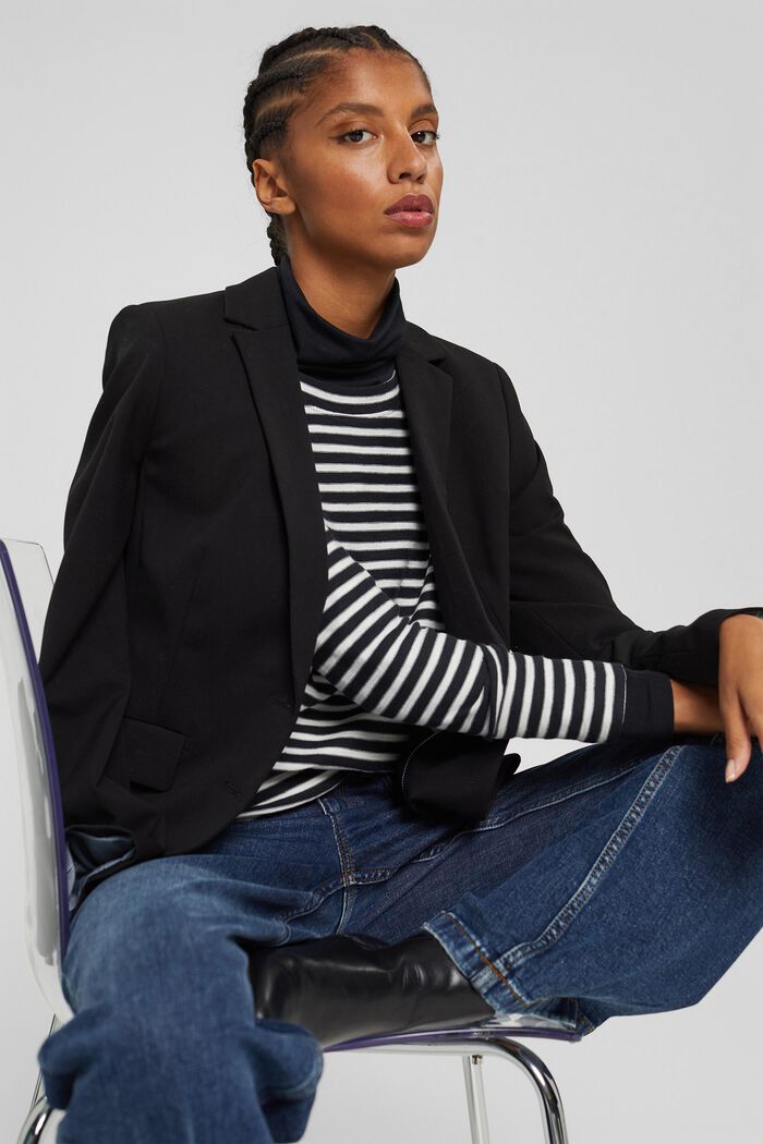 Striped long sleeve top in 100% organic cotton, BLACK, overview