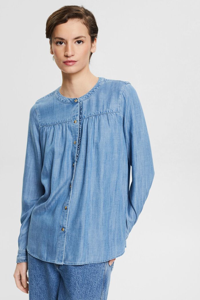 Made of TENCEL™: Denim-look blouse, BLUE MEDIUM WASHED, detail image number 0