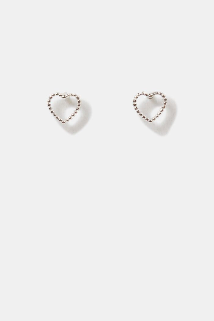 Heart-shaped stud earrings in sterling silver, SILVER, detail image number 0