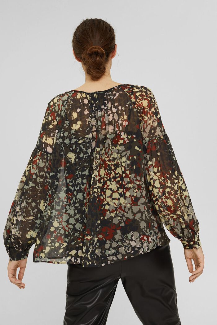 Recycled: floral blouse in chiffon, DARK KHAKI, detail image number 3