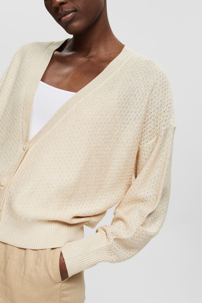 Cardigan with a metallic effect, LIGHT BEIGE, detail image number 2